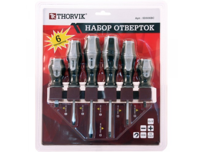 SDS06BC Набор отверток стержневых на пластиковом держателе, 6 предметов от THORVIK SDS06BC Набор отверток стержневых на пластиковом держателе, 6 предметов